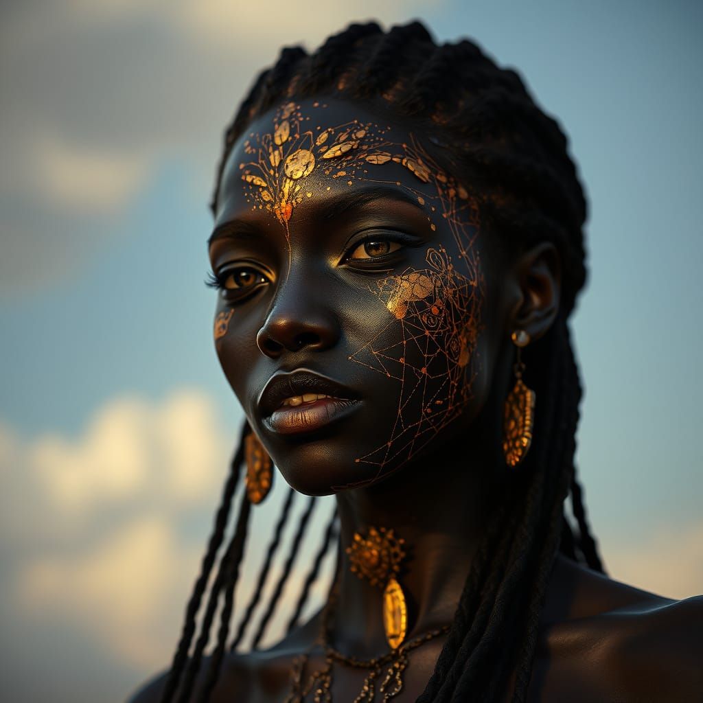 African Woman Portrait with Kintsugi Face Art