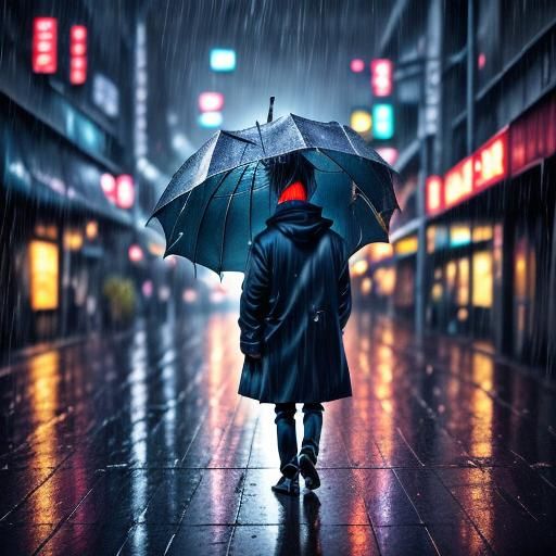 Boy With Death Note in Rainy Cityscape