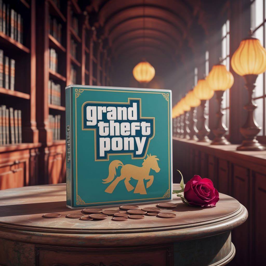 Grand Theft Pony Game Disk on Oak Table