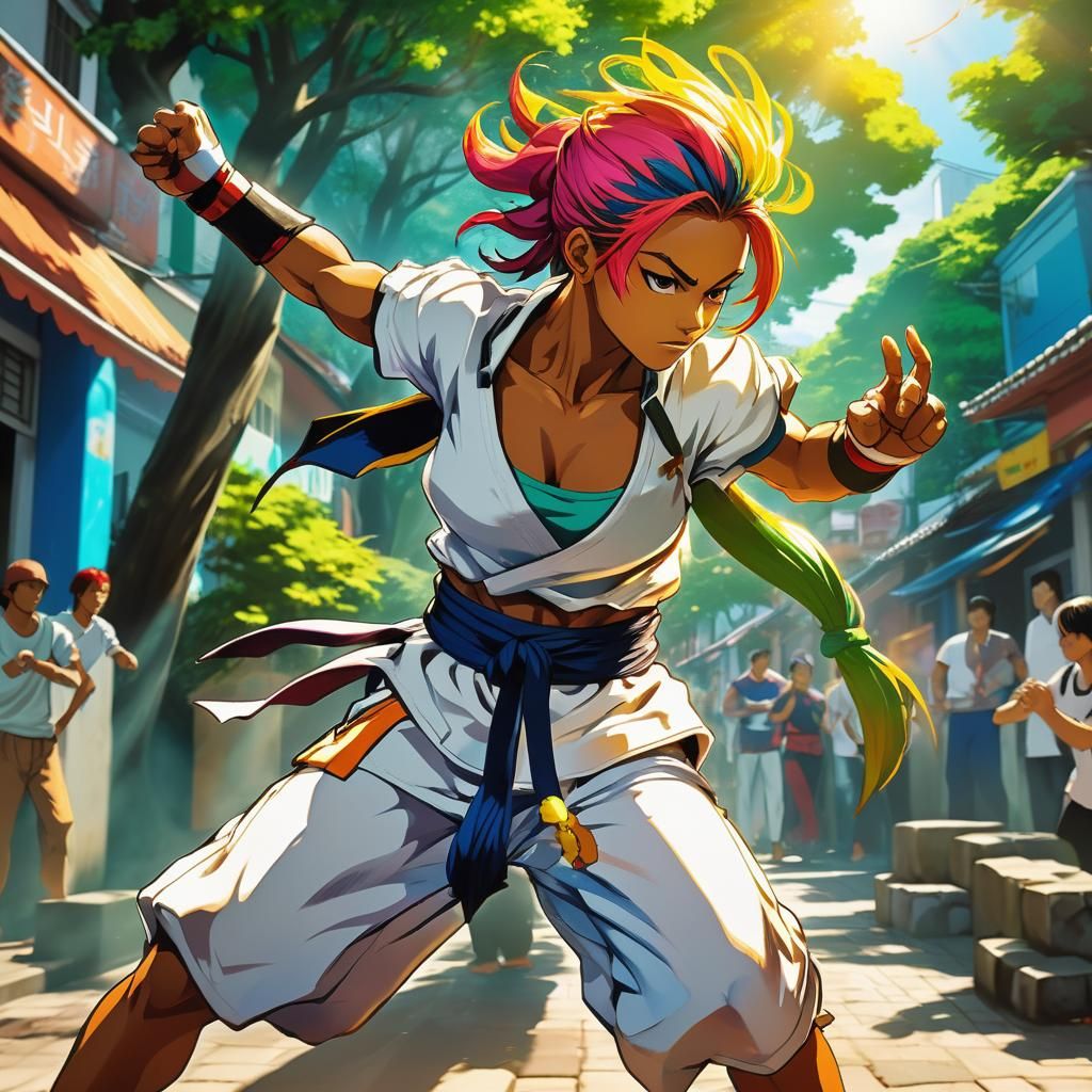 Christie Monteiro Practicing Capoeira in Anime Style