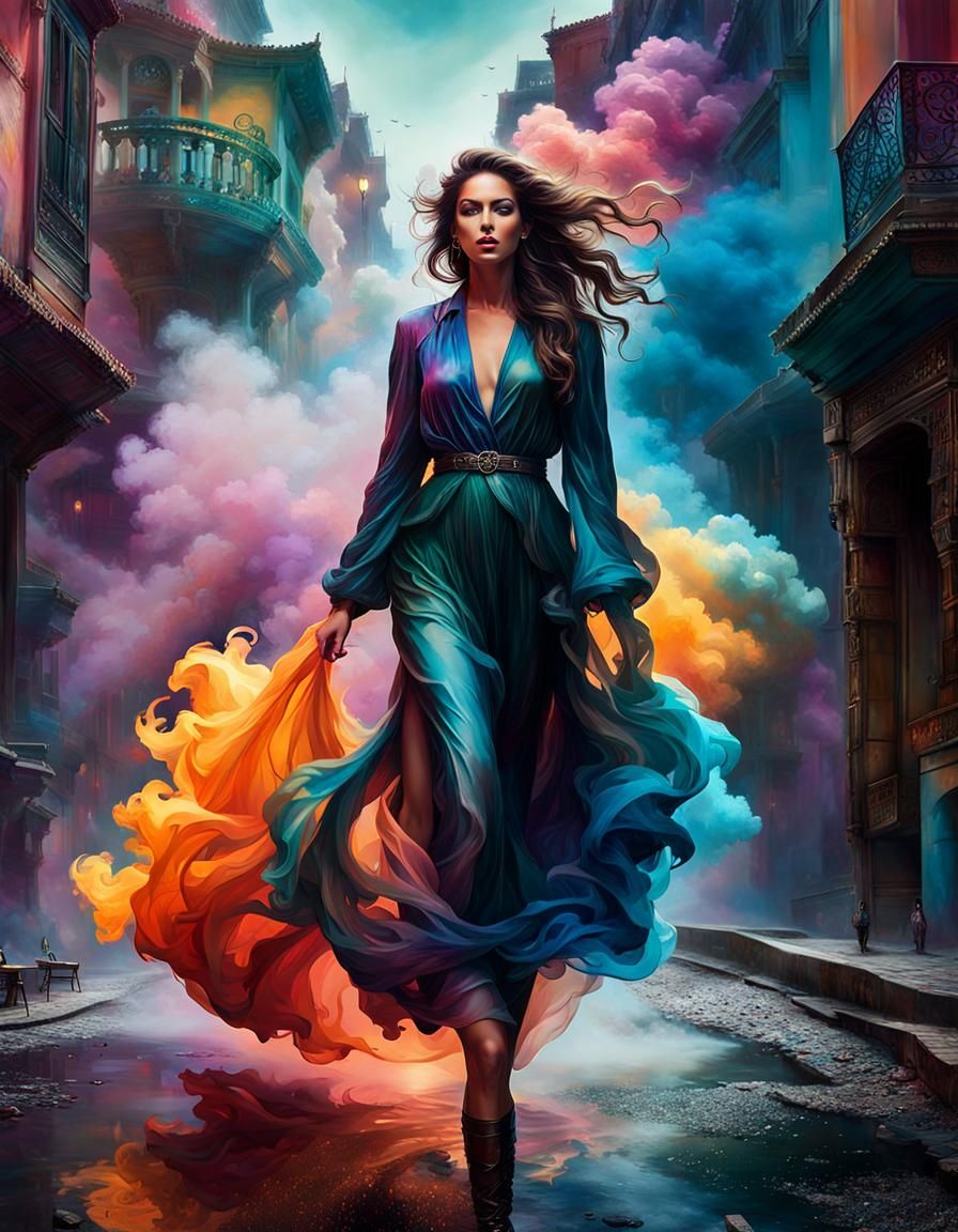 Ethereal Woman Made of Smoke and Water