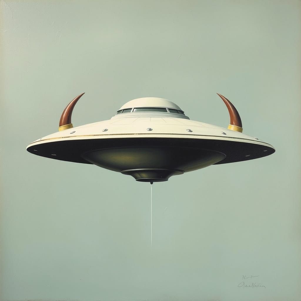 Avantgarde Minimalist UFO Buffalo in Retrofuturistic Style