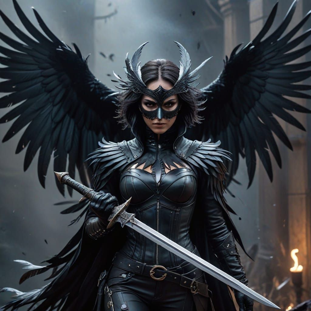 Masked Rogue with Raven Spirit in Gothic Style