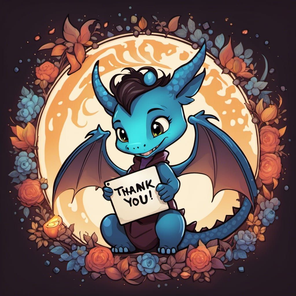 Chibi Dragon Thank You Vector Art