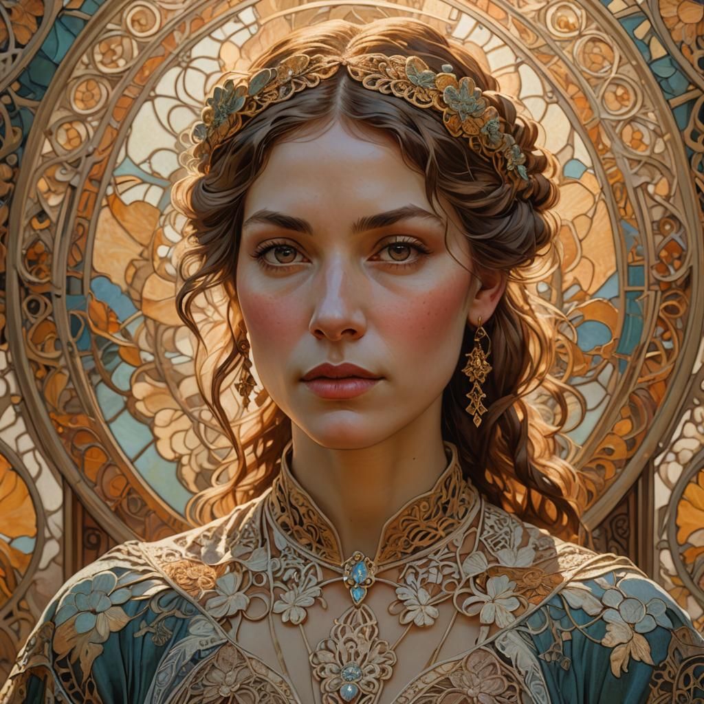 Elegant Woman Portrait in Art Nouveau Style