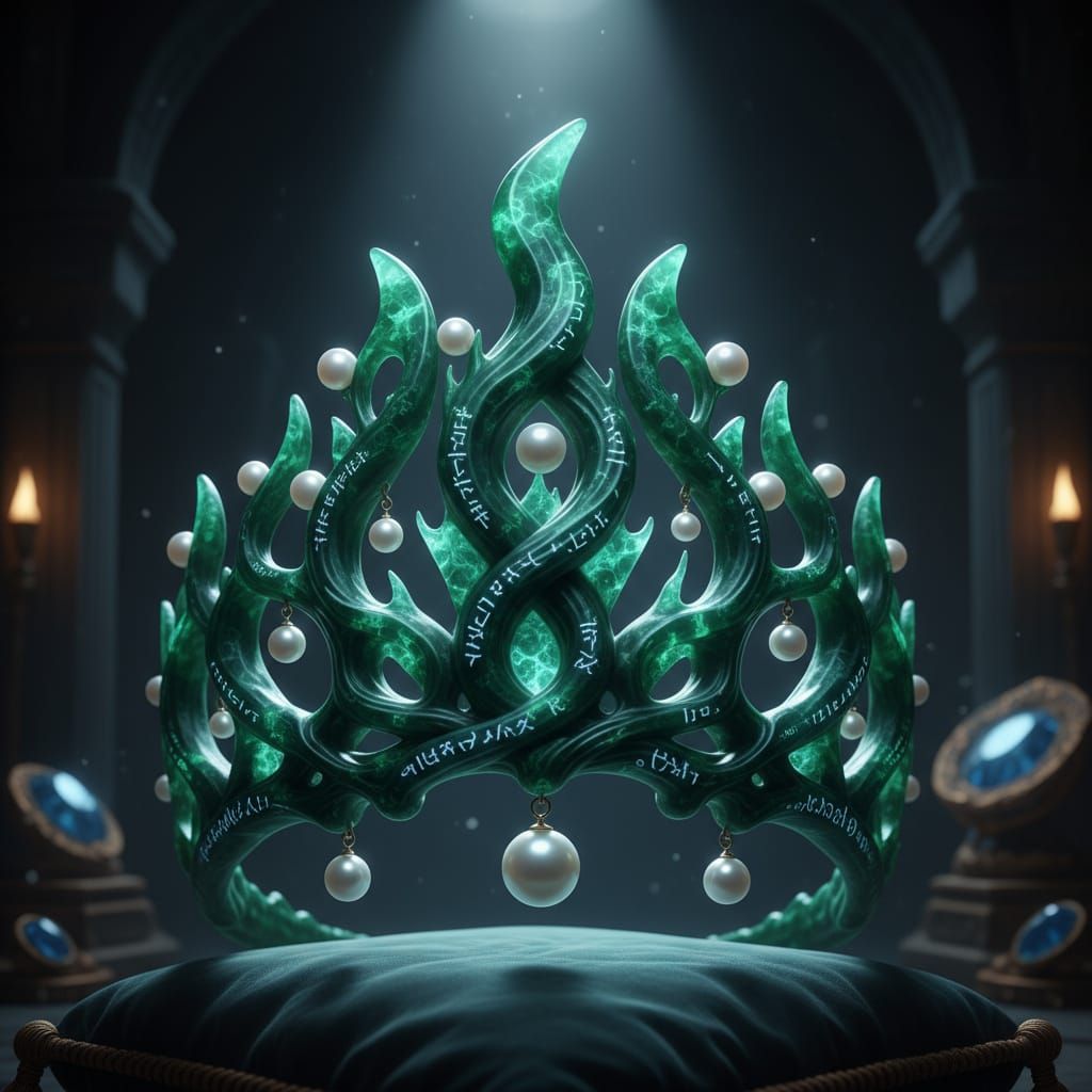Exquisite Emerald and Pearl Crown in Emeraldoxide