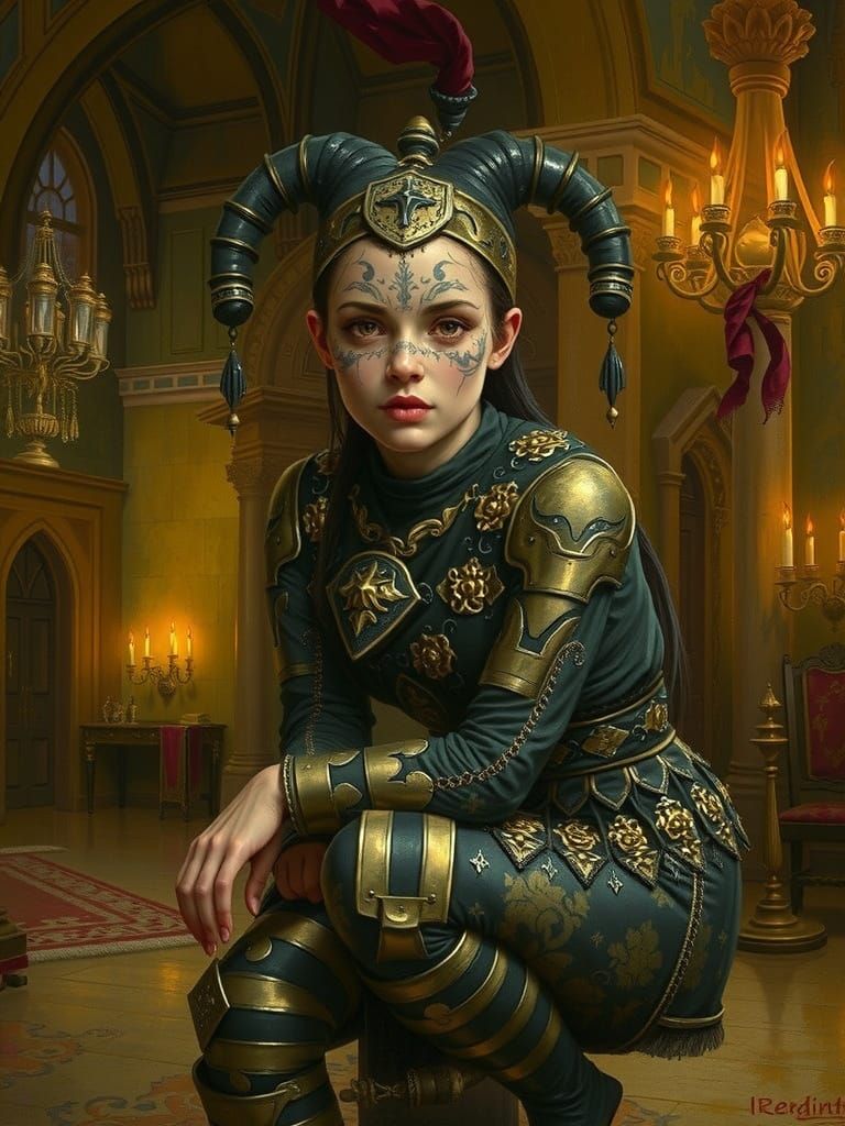 Captivating Harlequin in Medieval Hall