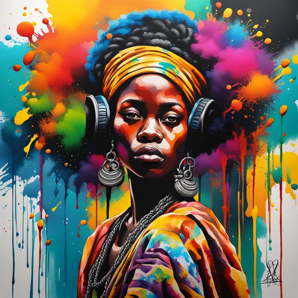 Oxum: African Goddess in Watercolor Street Art