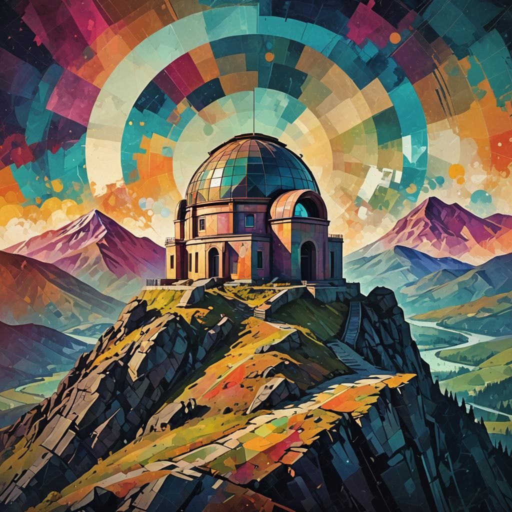 Geometric Observatory on Mountain Landscape