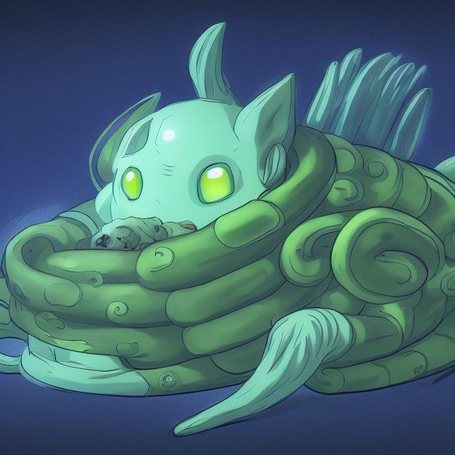 Sleeping Alien Tentacle Dog: Elemental Anime Concept Art