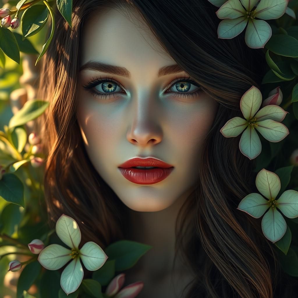 Captivating Portrait with Dark Hair and Blue Eyes