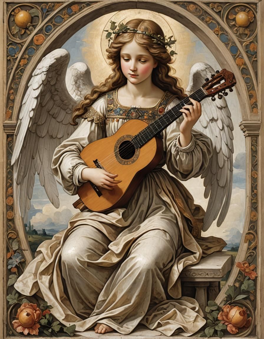 Serene Angel Playing Lute in Heaven