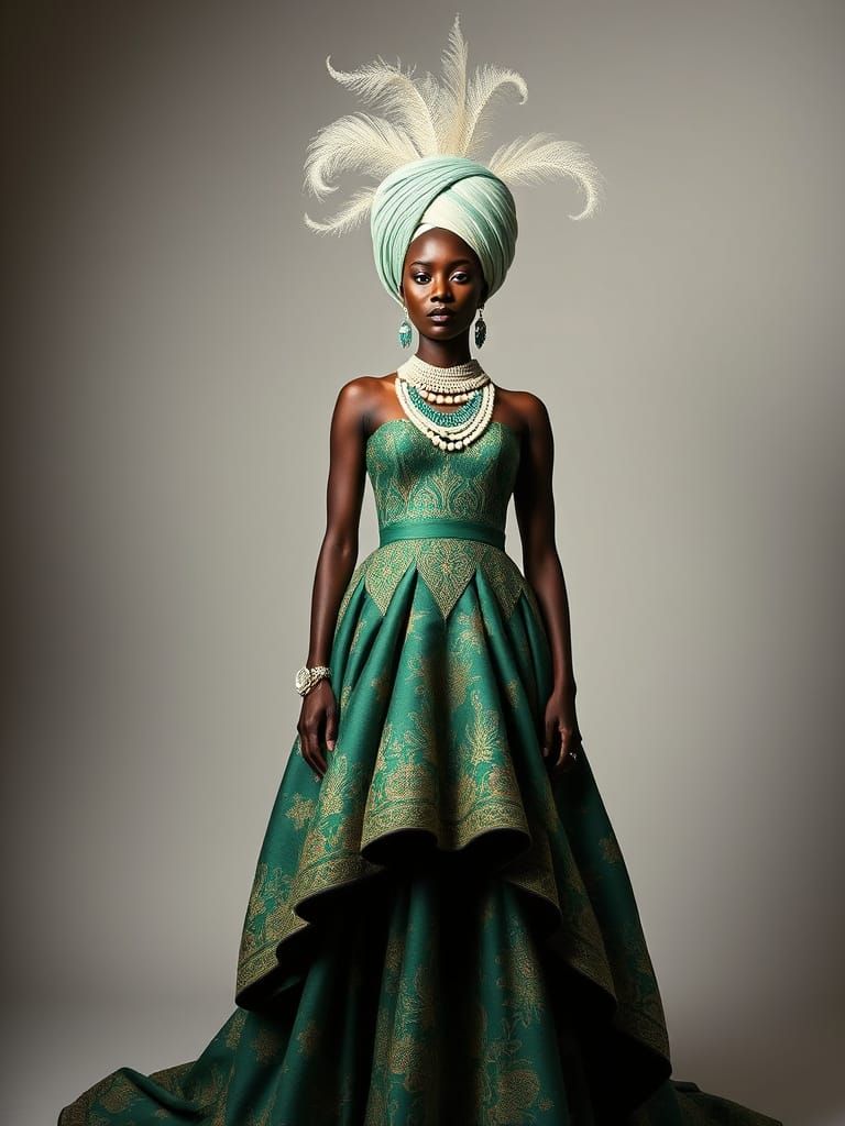 Vintage African Bride in Malachite Dress