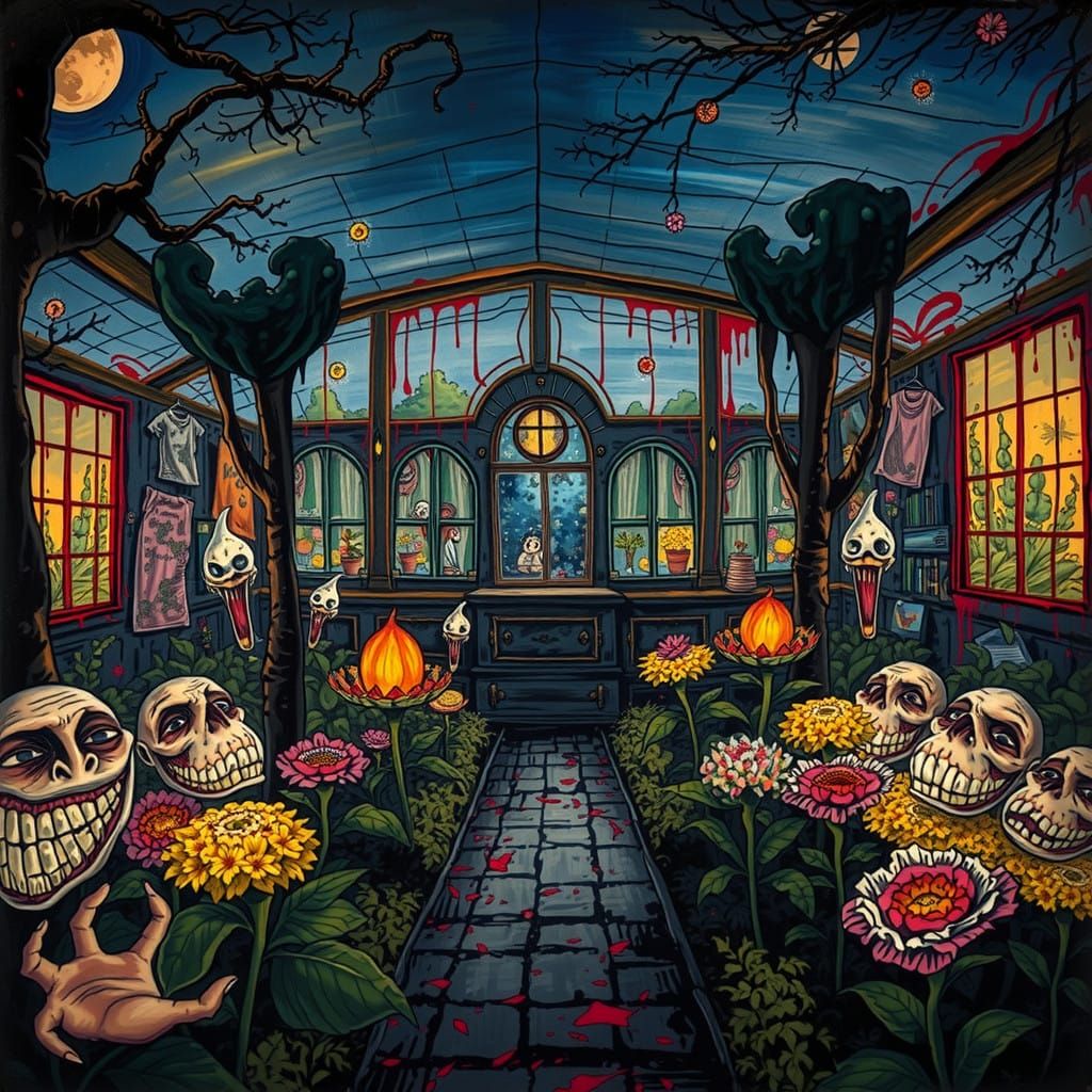 Distorted Garden of Existential Despair in Expressionist Sty...