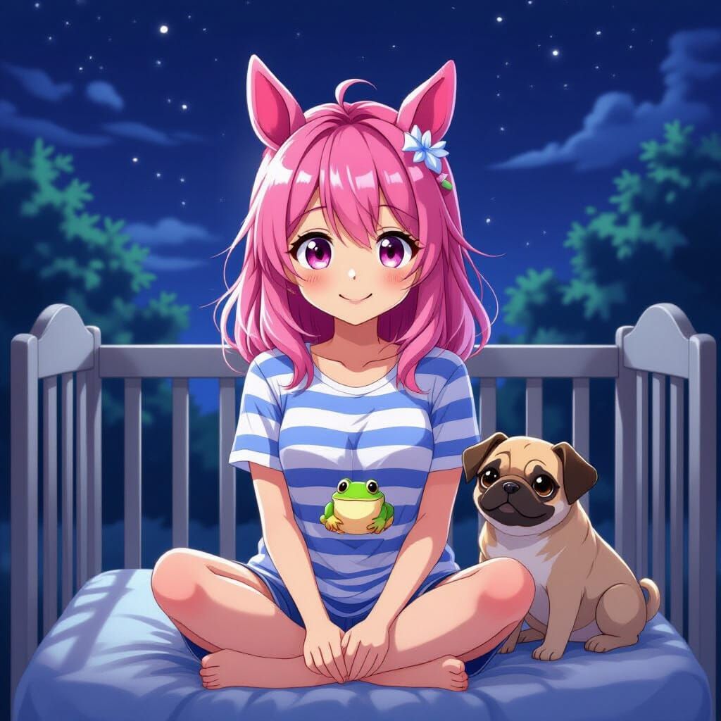 Anime Girl with Horse Ears and Puppy, Studio Trigger Style
