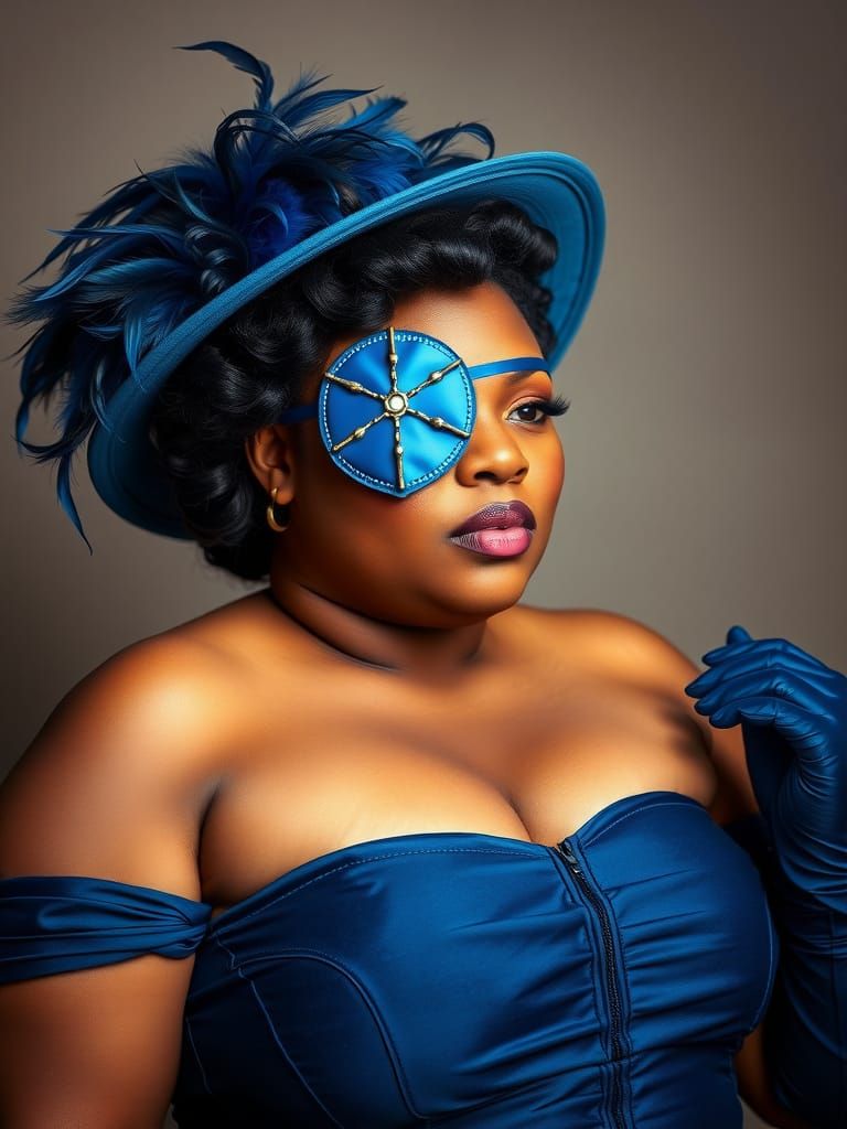 Vintage Portrait of Woman in Blue Burlesque Outfit