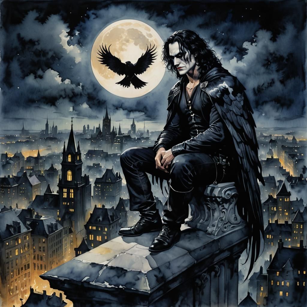 The Crow: Brandon Lee in Dark Watercolor