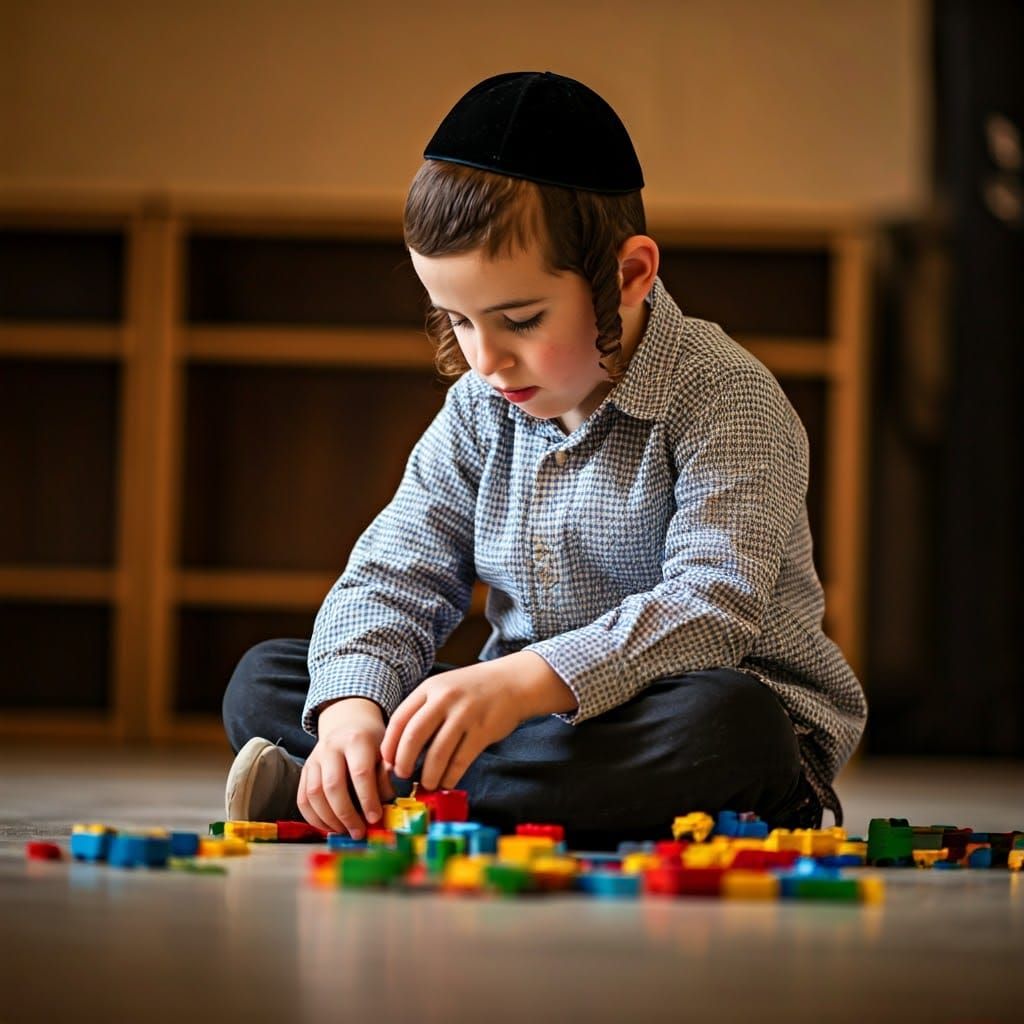 Boy Plays with Legos in Natural Light