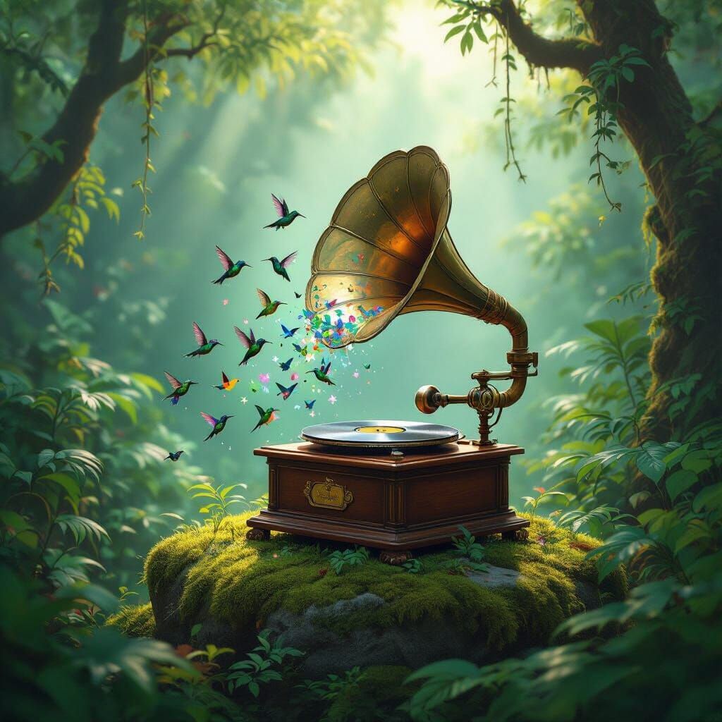 Gramophone Emits Hummingbirds in Enchanting Jungle