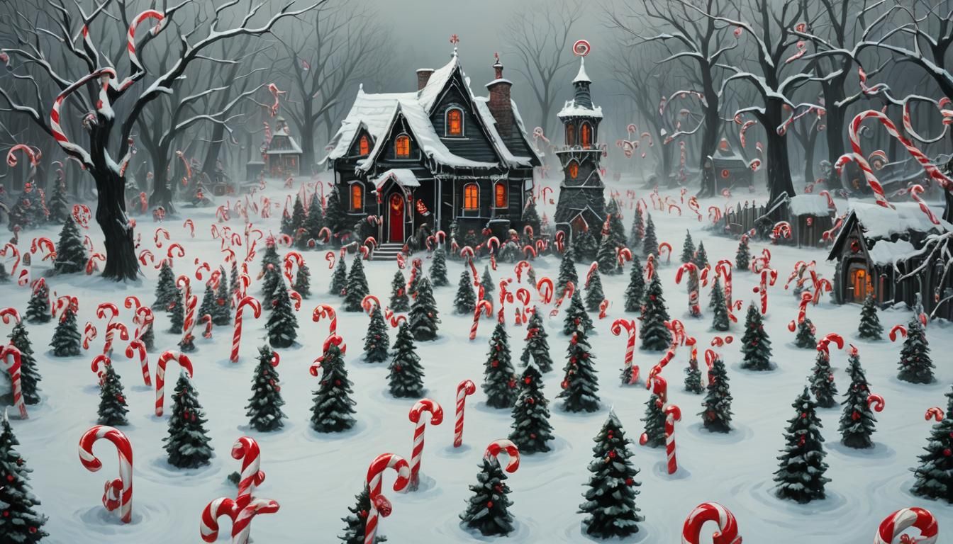 Sinister Gothic Candycane Peppermint Winter Landscape