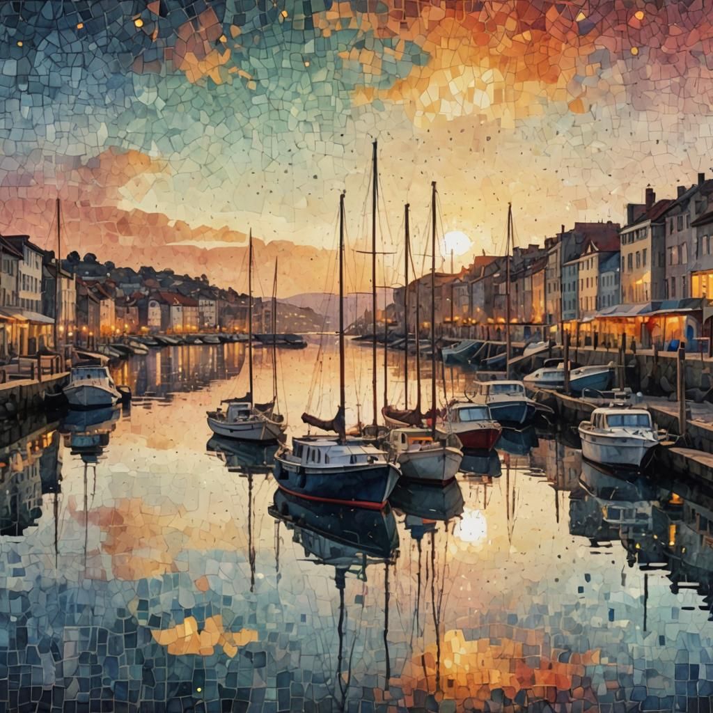 Surreal Watercolor Mosaic Art in Pointillism Style