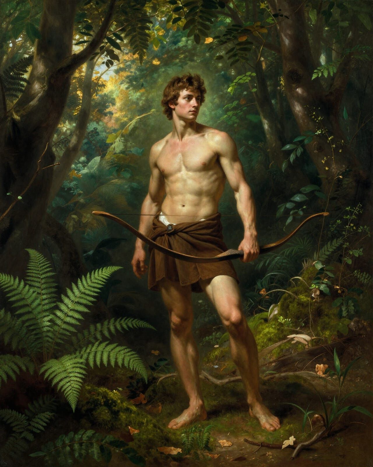 Adonis, God of Beauty, Prepares for Hunt in Sunlit Forest