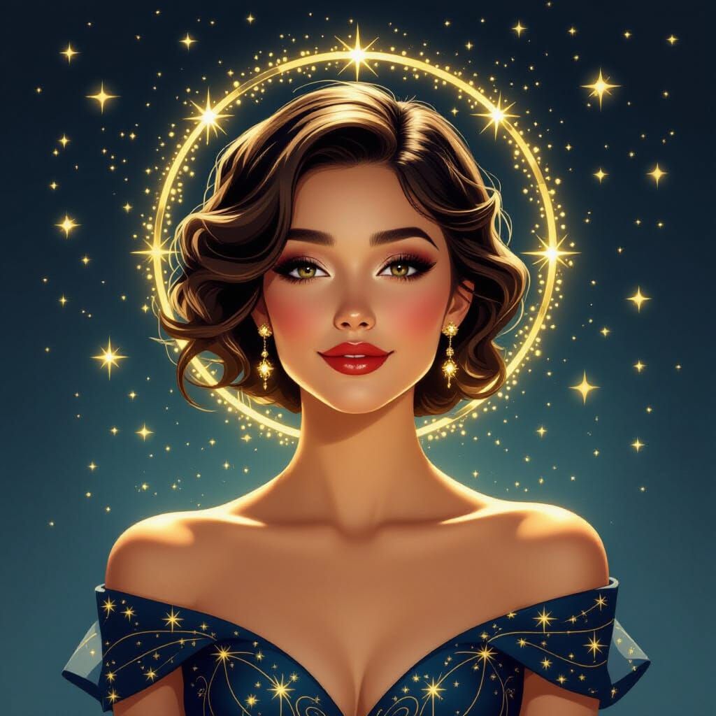 Woman Bathed in Starlight, Deco Ring Glow