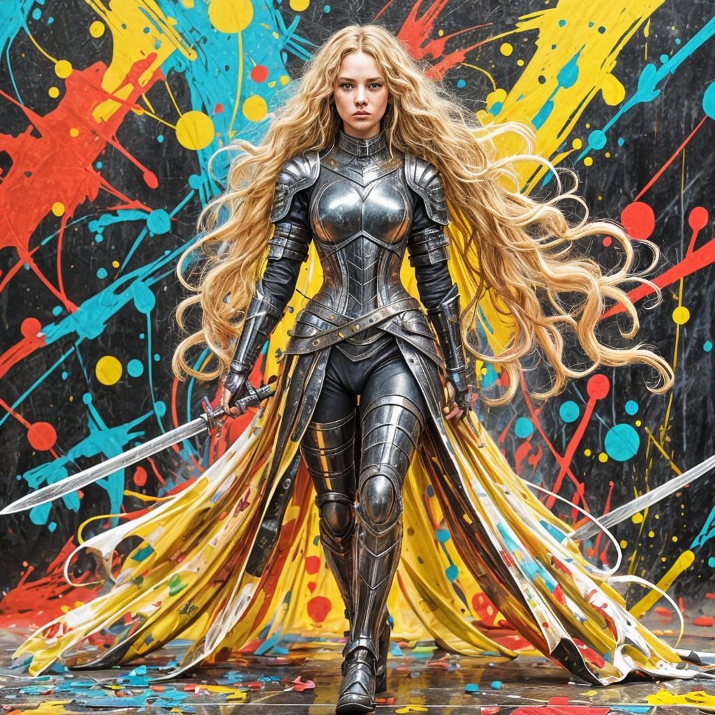 Female Knight in Black Steel Armor in Training