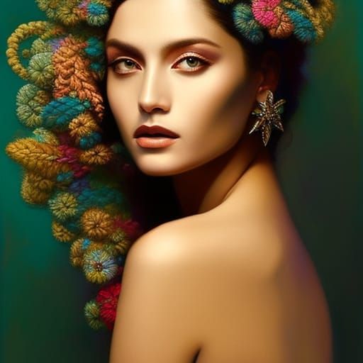 Woman in Crochet Shawl: Hyperdetailed Portrait