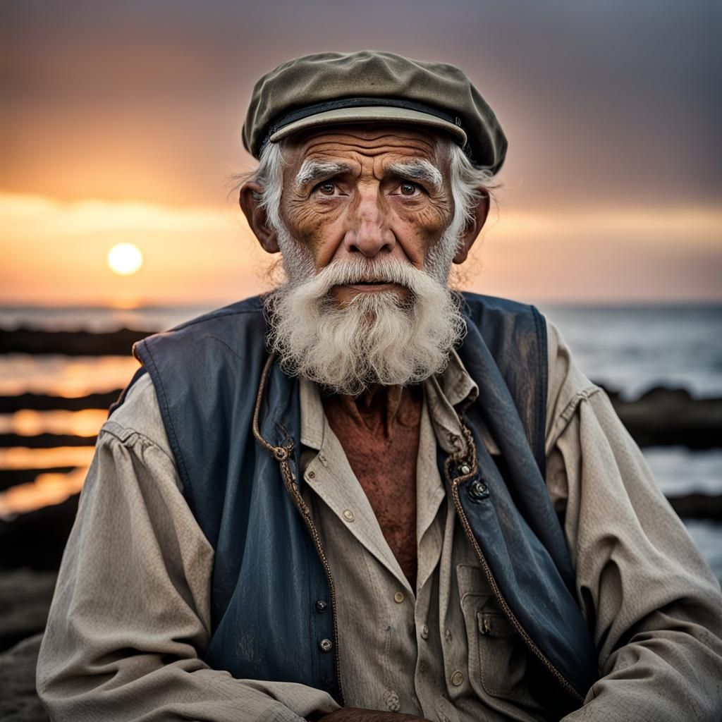 Weathered Fisherman Portrait at Sunset