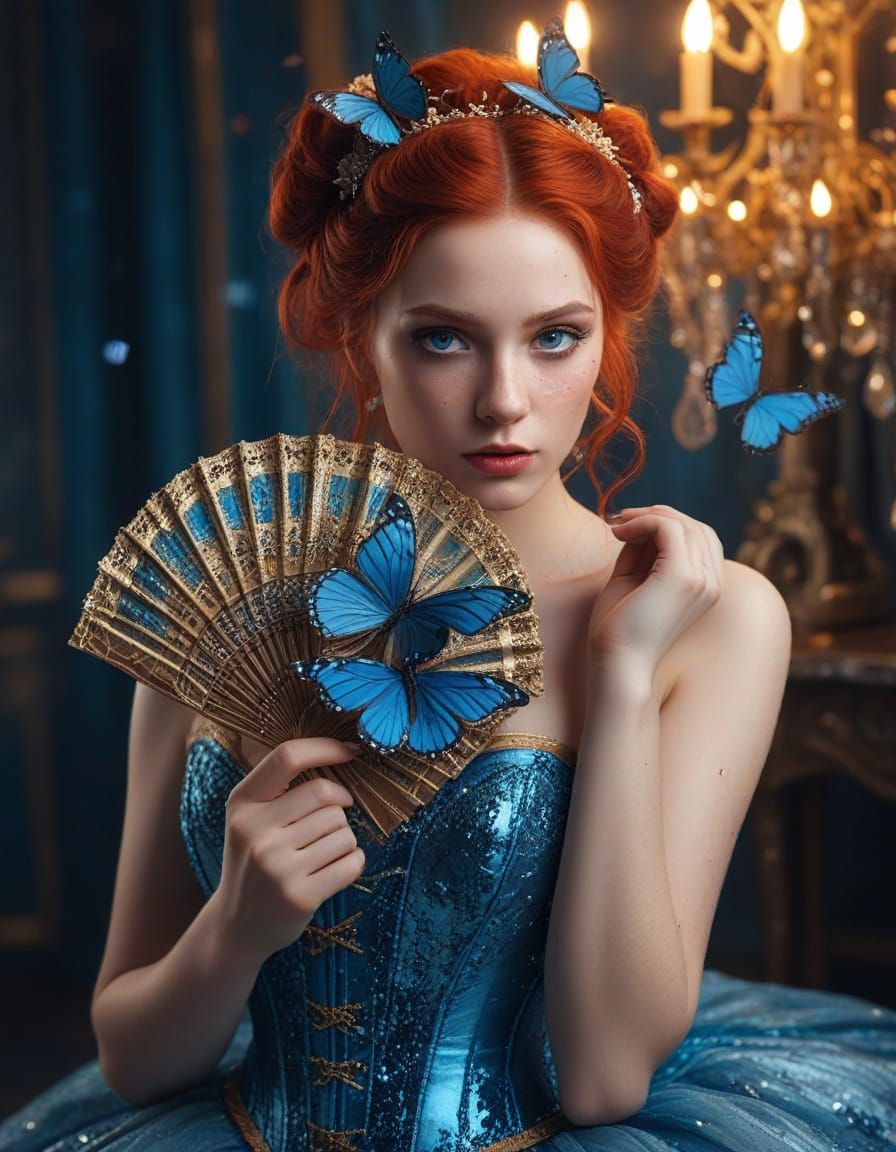 Mystical Ballerina with Fan in Golden Light