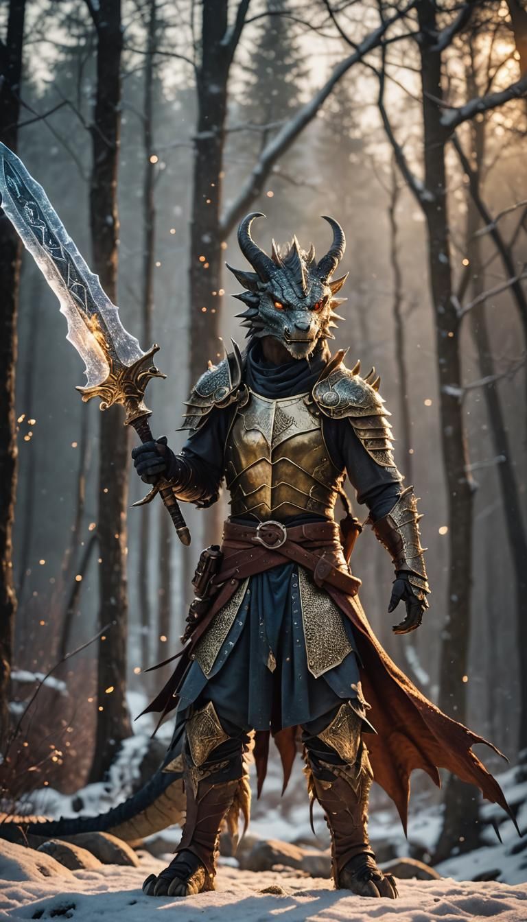 Anthro Dragon Warrior with Demon Sword