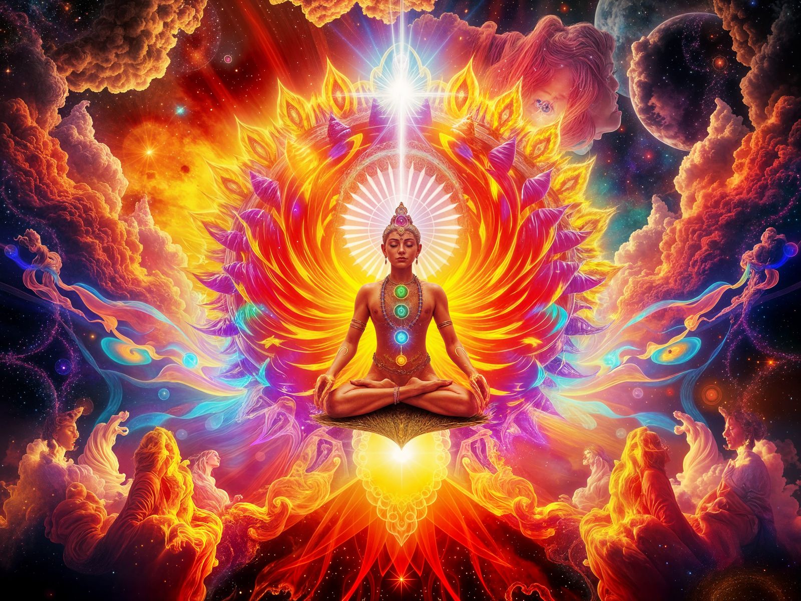 Chakras: Energy and Meditation in Cosmic Illustration