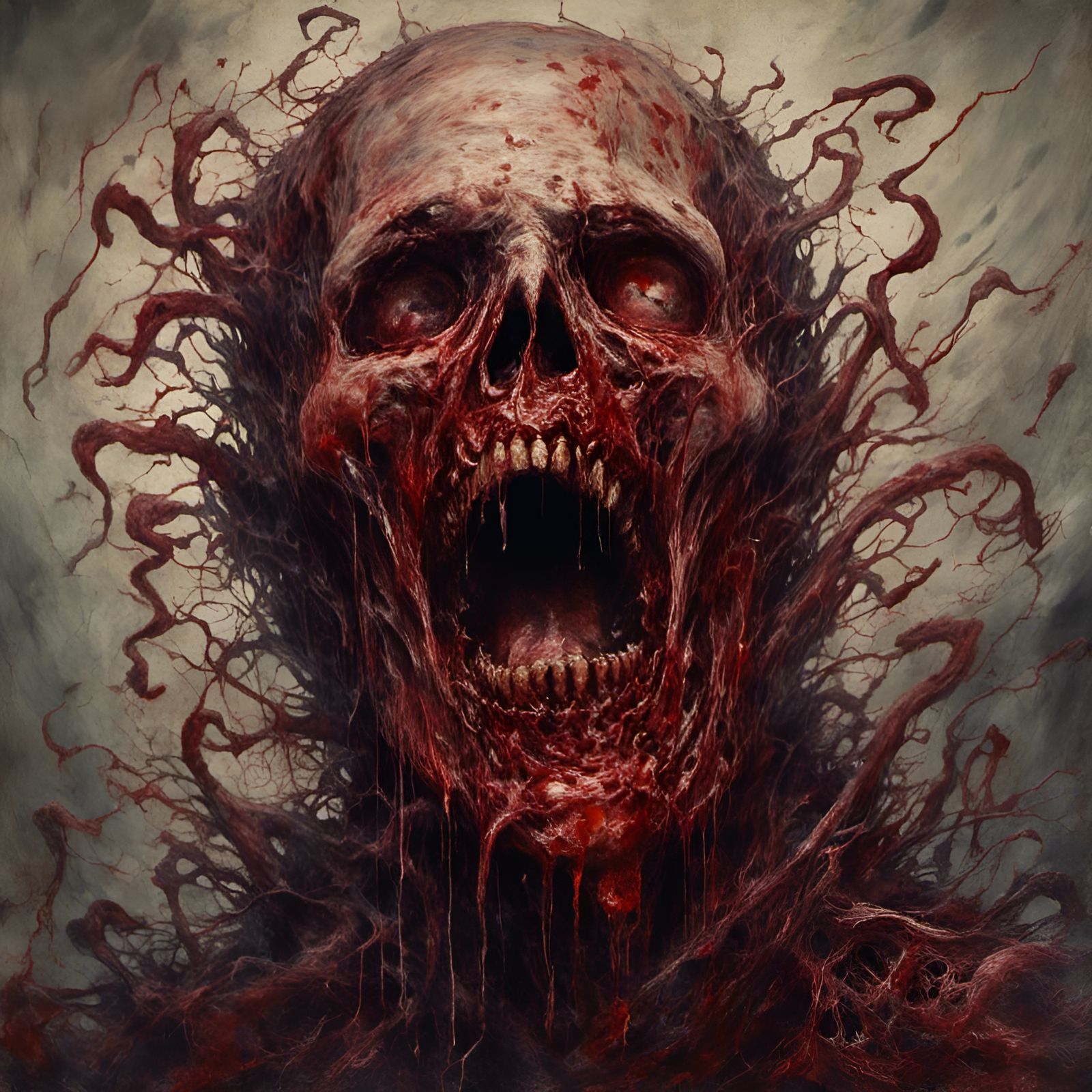 Horror Zombie Head Formed From Intestines: Death Metal Art
