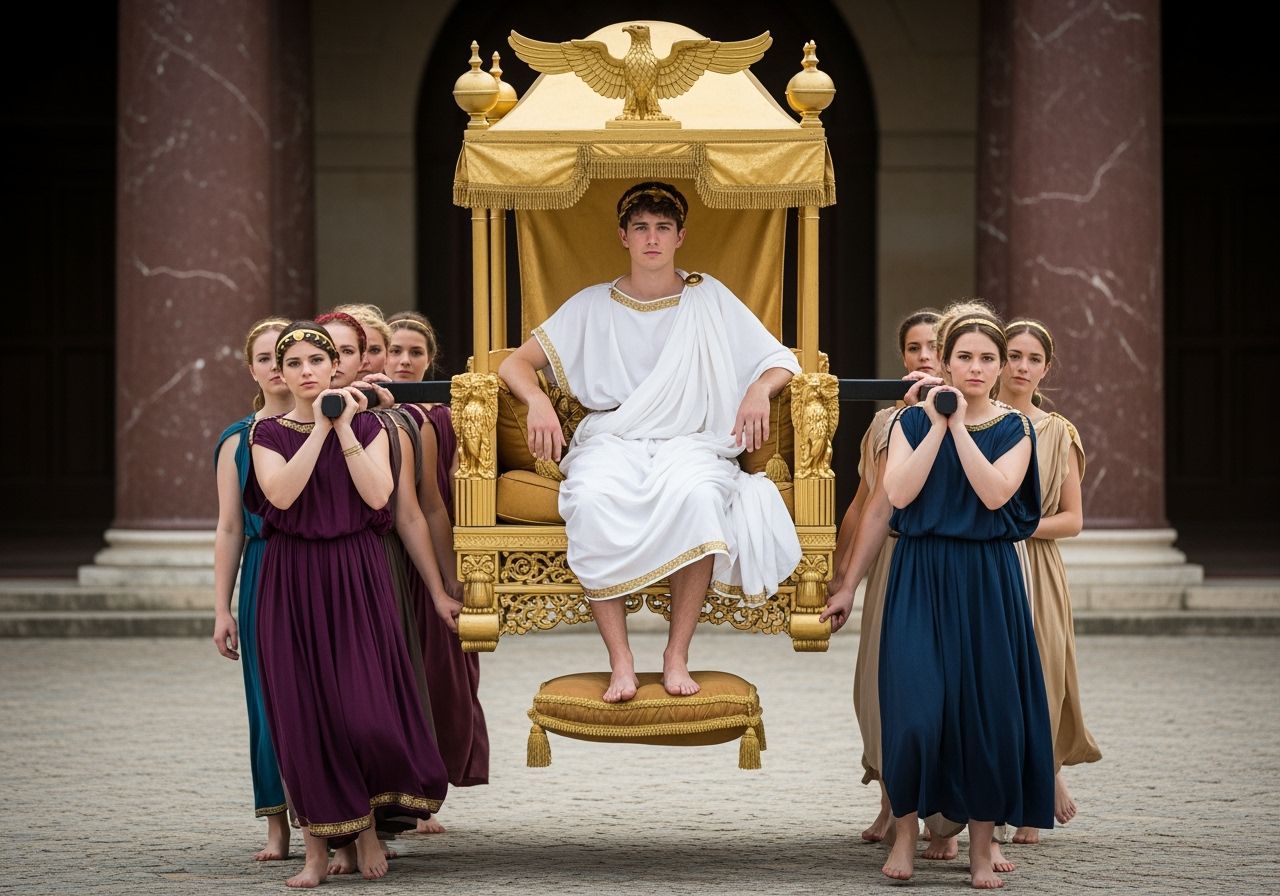 Barefoot Roman Emperor on Golden Throne