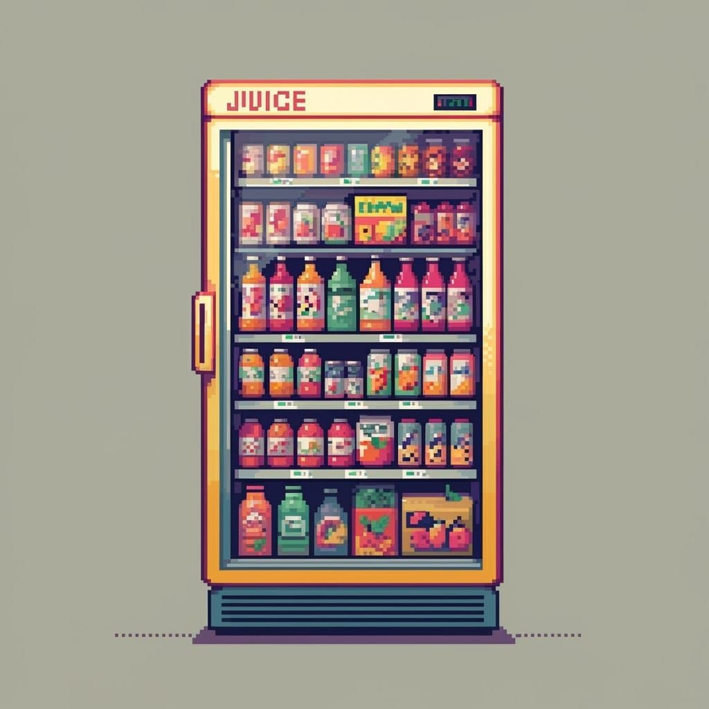 Vibrant Supermarket Fridge in 8-bit Pixel Art