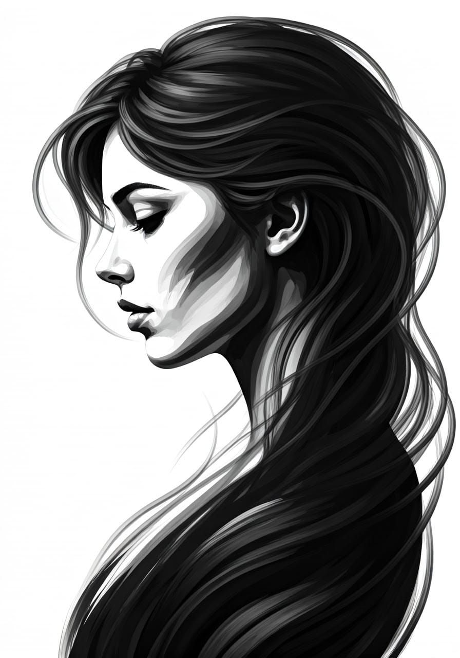 Ethereal Black Silhouette Portrait in Motion