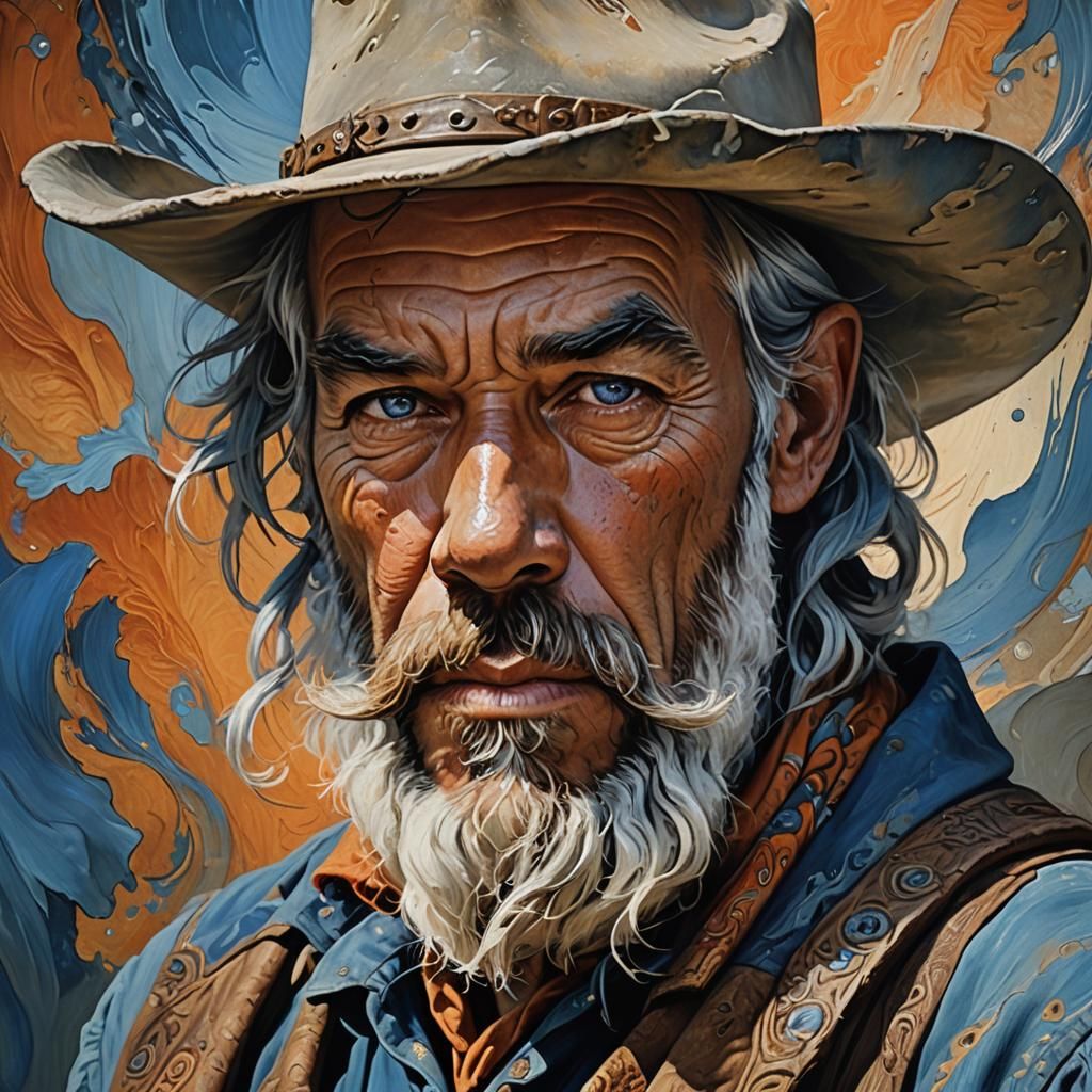 Detailed Cowboy Portrait in Surreal Art Nouveau Style