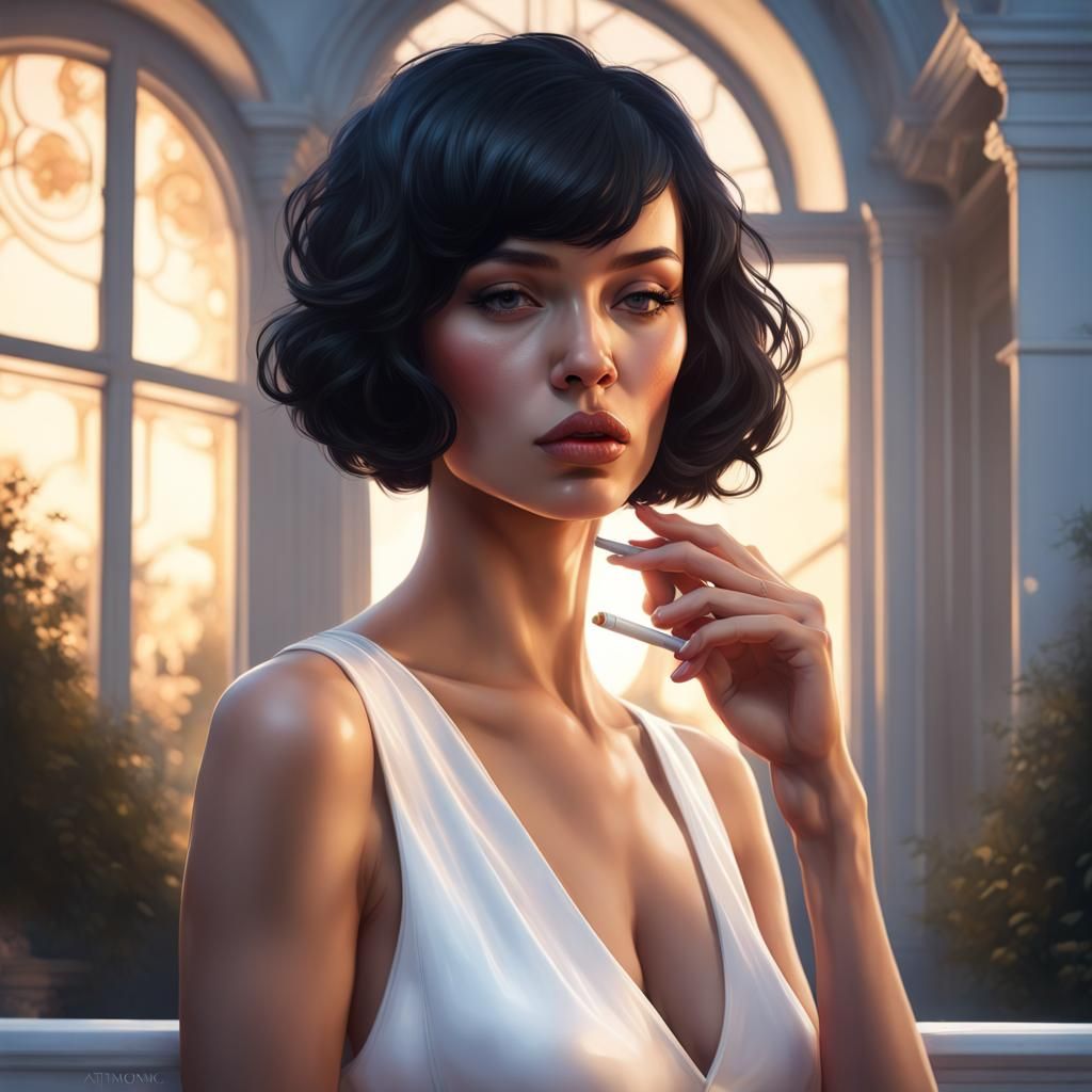 Elegant Woman Smoking: Hyperdetailed Art Nouveau Portrait