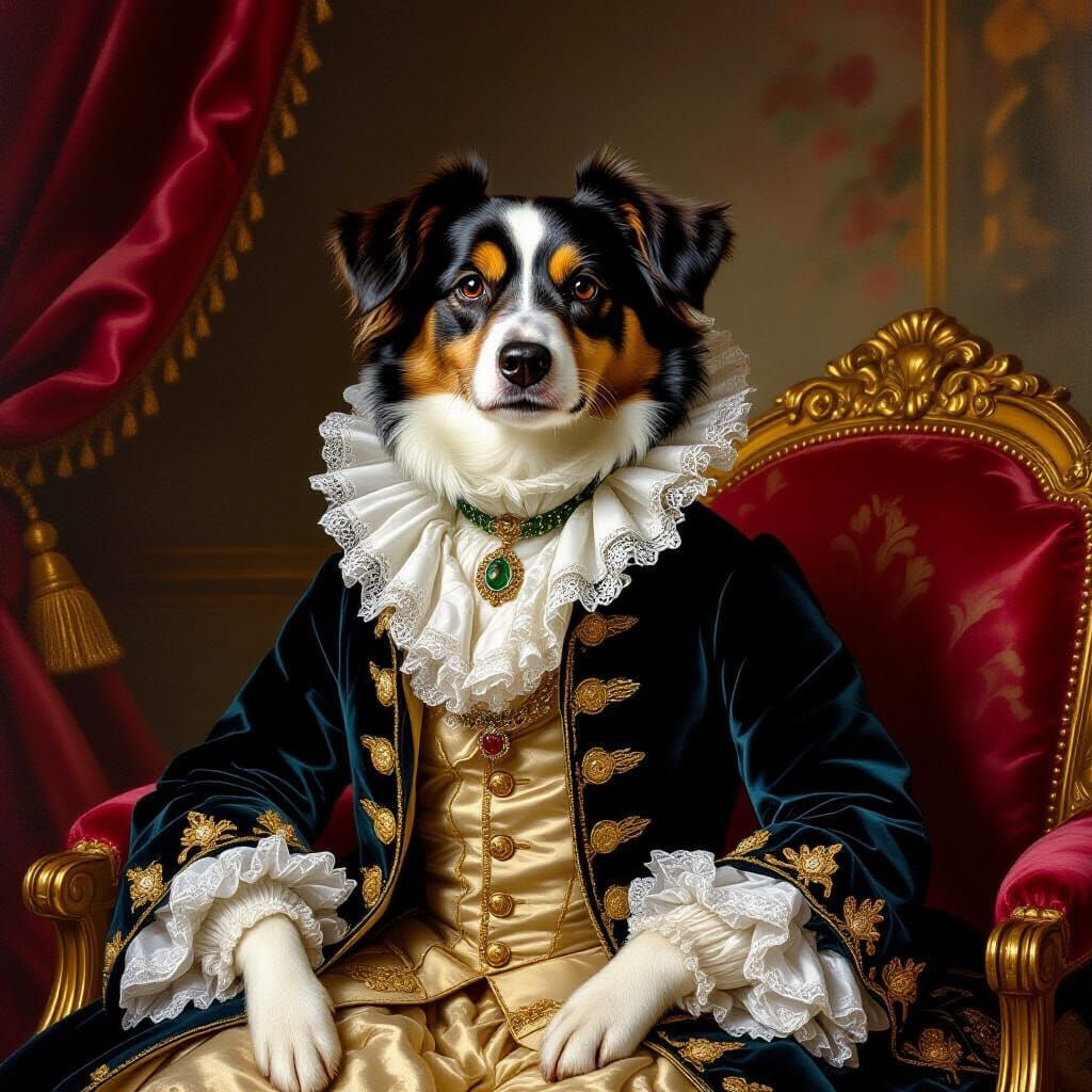 Regal Dog in 18th Century Rococo Attire