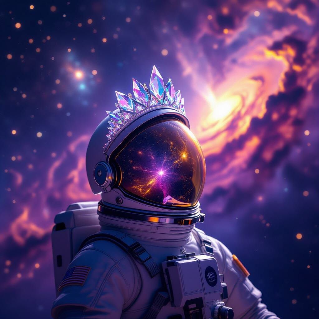 Astronaut Adrift: Crystalline Crown in Cosmic Void