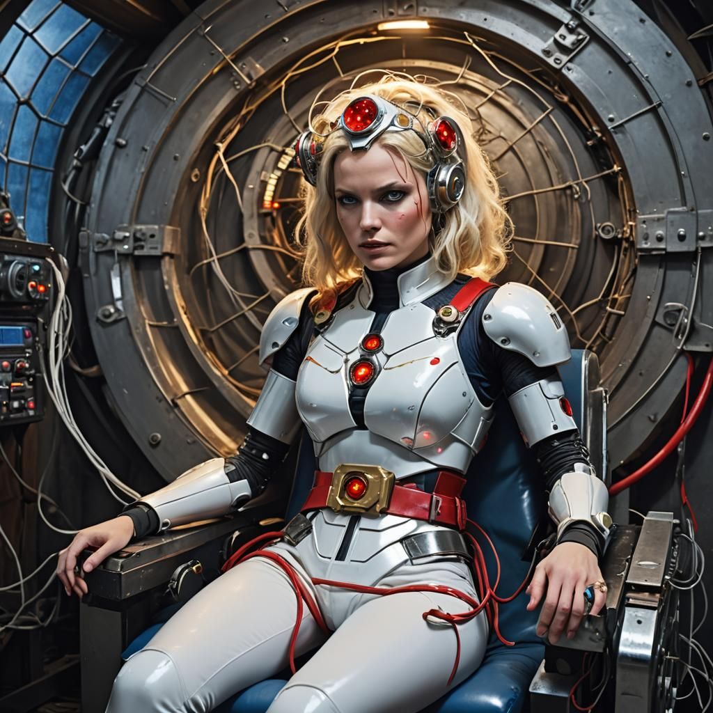 Woman's Robotic Transformation in Dark Chamber