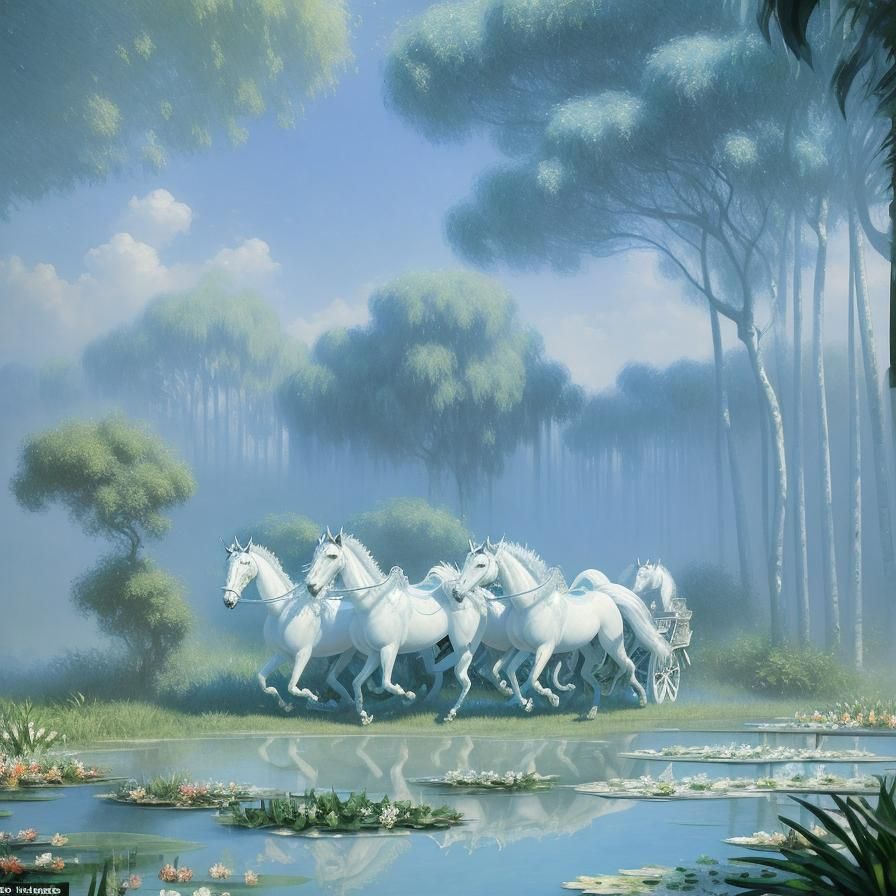 Fata Morgana on Chariot Pulled by White Horses