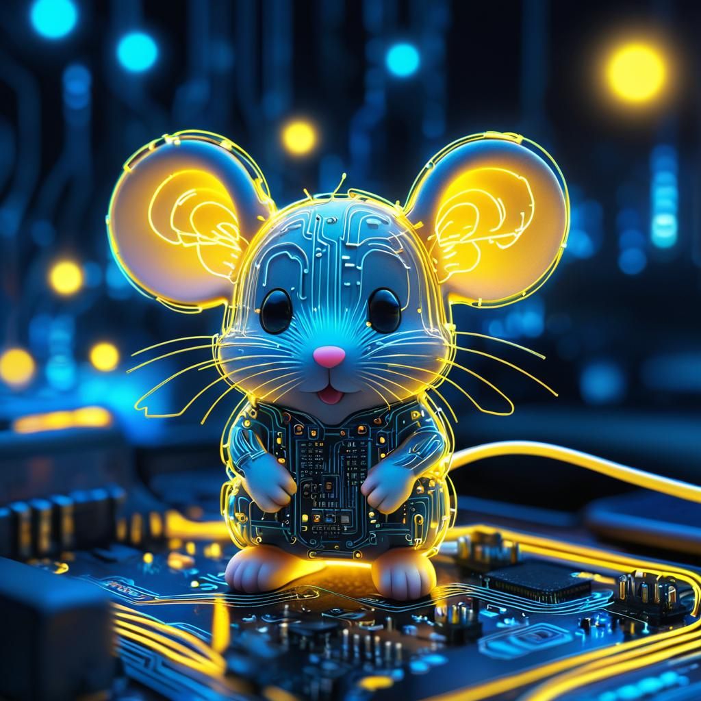 Glowing Circuit Mouse on Circuit Board: Digital Art