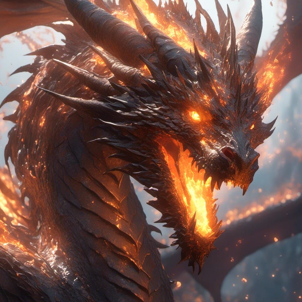 Luminescent Fire Dragon Portrait in Soft Watercolor Style