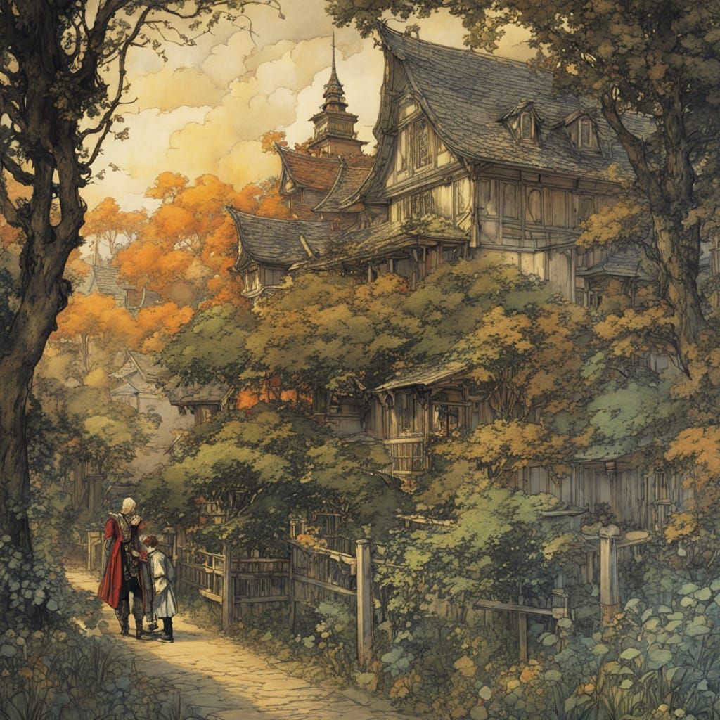 Whimsical House Scene in Anime Style