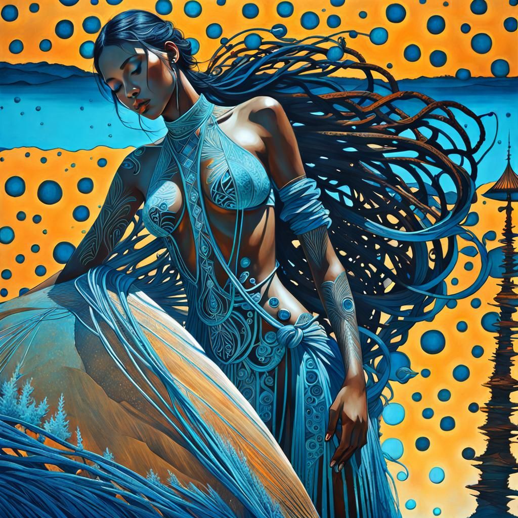 Cracked Sculpture of Girl with Blue Aura