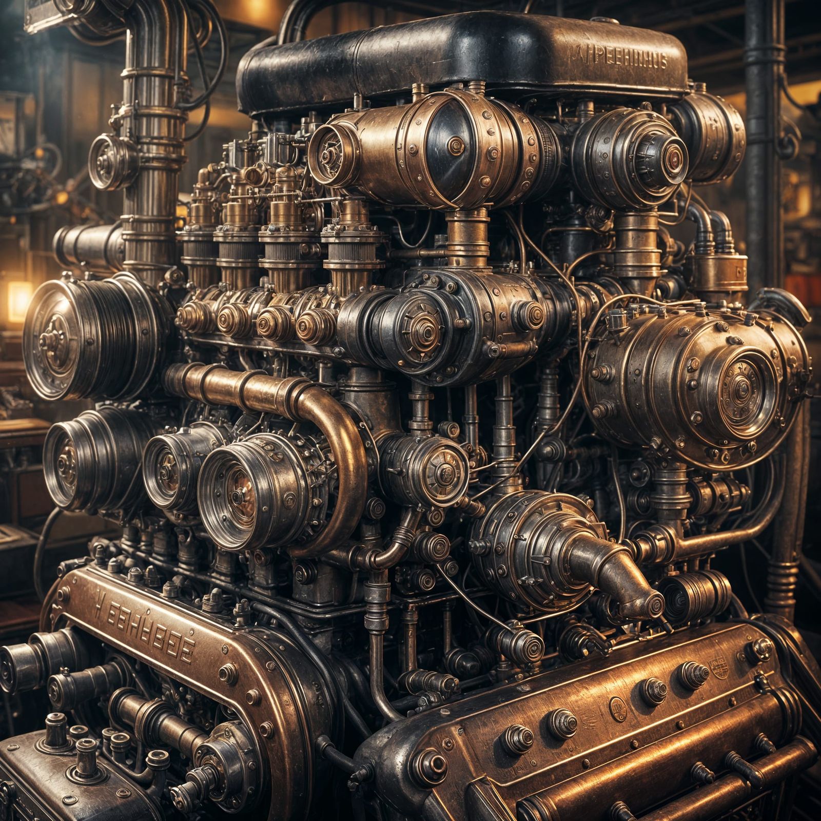 Upgraded Vintage Car Engine: Hyperrealistic Matte Painting