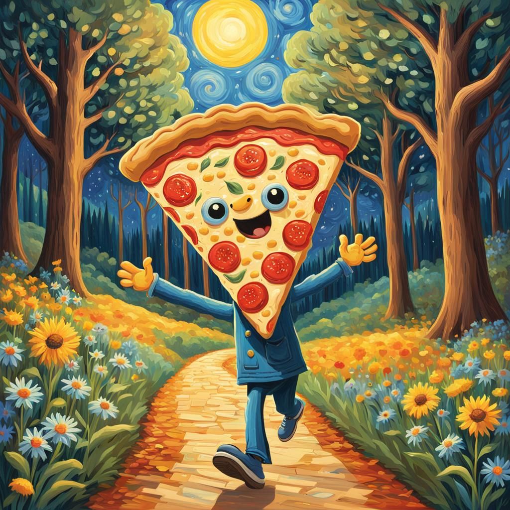 Pizza Slice Walking Down a Country Path