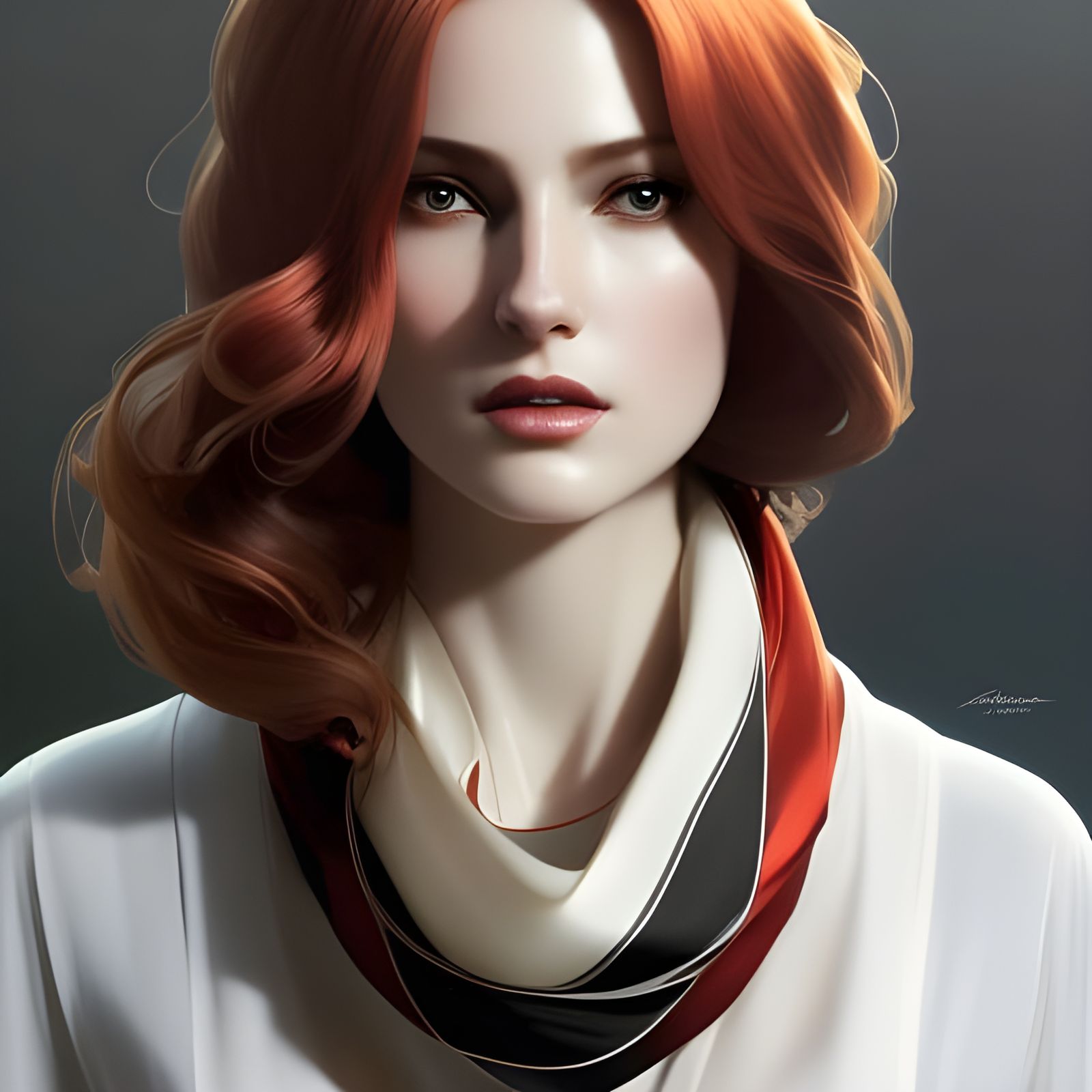 Redhead Portrait with Scarf in Artstation Style